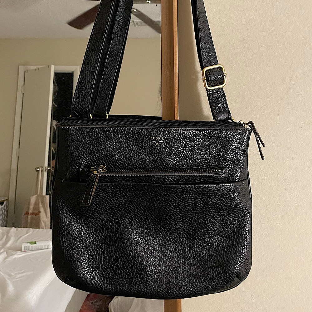 Fossil Black Pebbled Leather Tessa Crossbody Bag